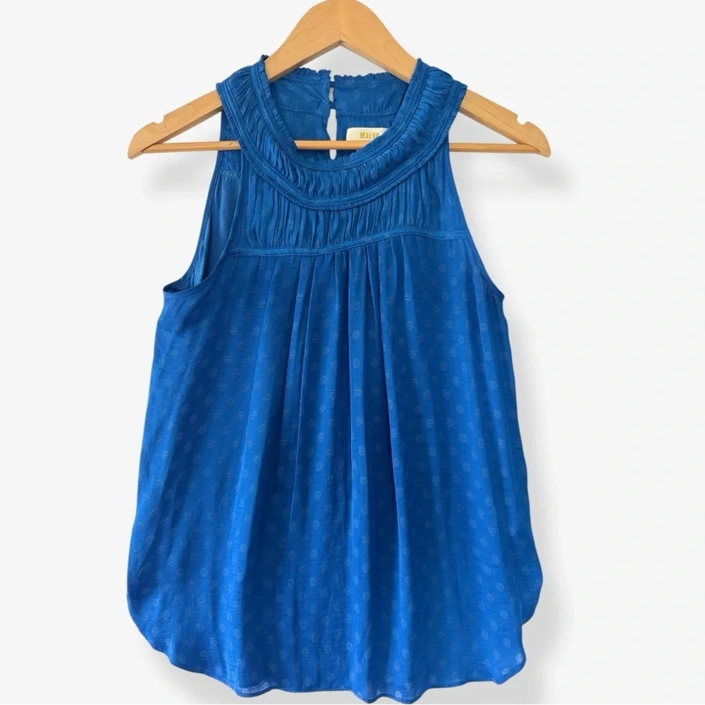 Anthropologie Maeve Blue Clovis Pleated Top Sleeveless Blouse - Picture 4 of 9
